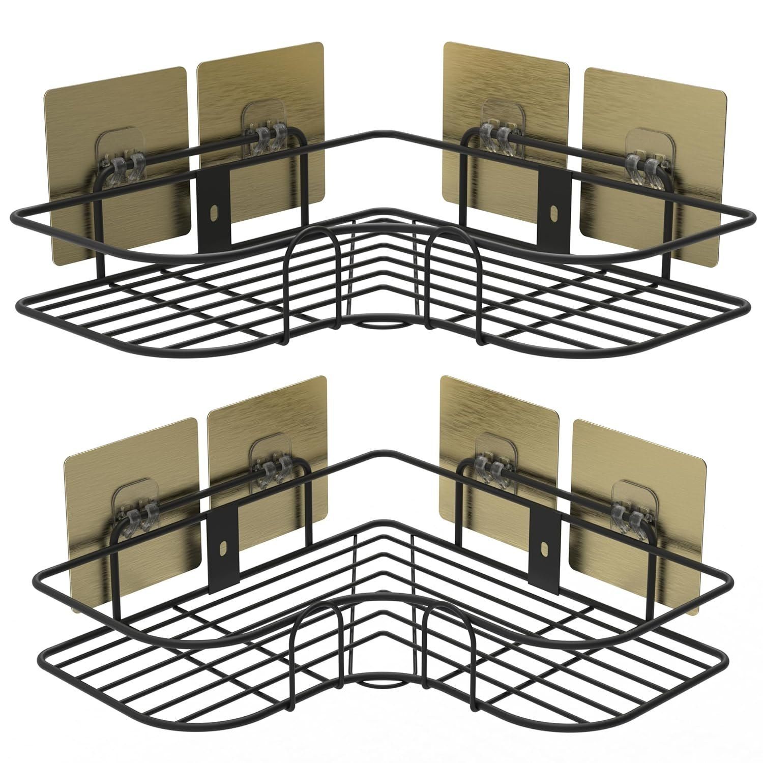 DWall Mounted Corner Shelf Rack for Bathroom & Kitchen | Self Adhesive Storage Organizer | Rustproof Metal Corner Basket (Pack of 2)